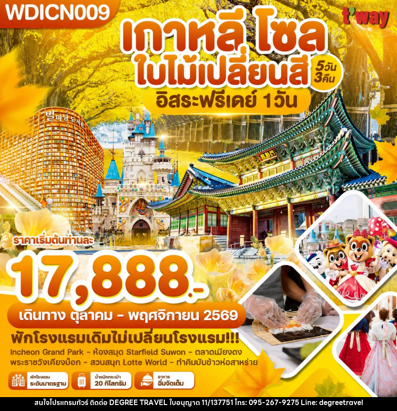 ทัวร์เกาหลี โซล ใบไม้เปลี่ยนสี อิสระฟรีเดย์ 1 วัน - บริษัท ดีกรี ทราเวล จำกัด ทัวร์เกาหลี โซล ใบไม้เปลี่ยนสี อิสระฟรีเดย์ 1 วัน - บริษัท ดีกรี ทราเวล จำกัด