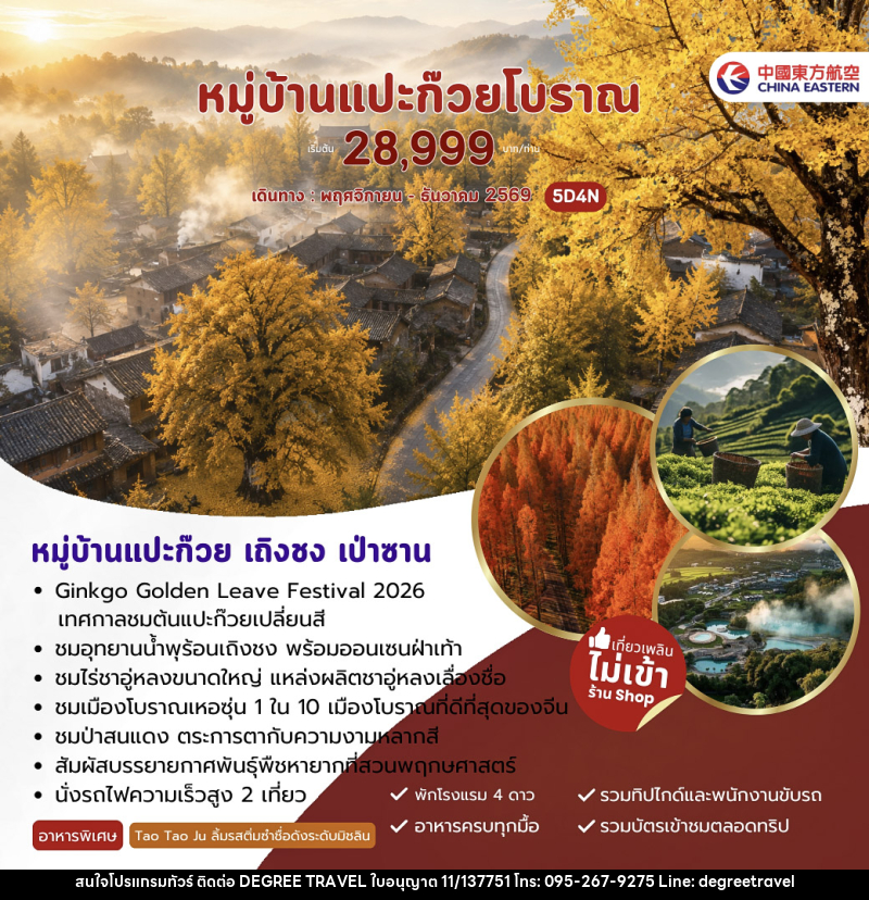 ทัวร์จีน หมู่บ้านแปะก๊วย เถิงชง เป่าซาน - บริษัท ดีกรี ทราเวล จำกัด