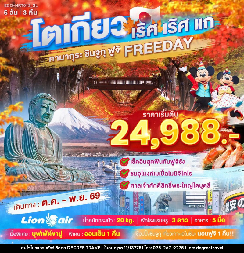 ทัวร์ญี่ปุ่น TOKYO เริศ เริศแก คามากุระ ชินจูกุ ฟูจิ FREEDAY - บริษัท ดีกรี ทราเวล จำกัด
