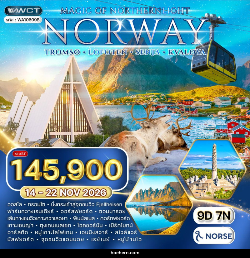 ทัวร์นอร์เวย์ - ทรอมโซ - โลโฟเทน - เซนญ่า ล่าแสงเหนือ - เหาะเหินเดินอากาศ
