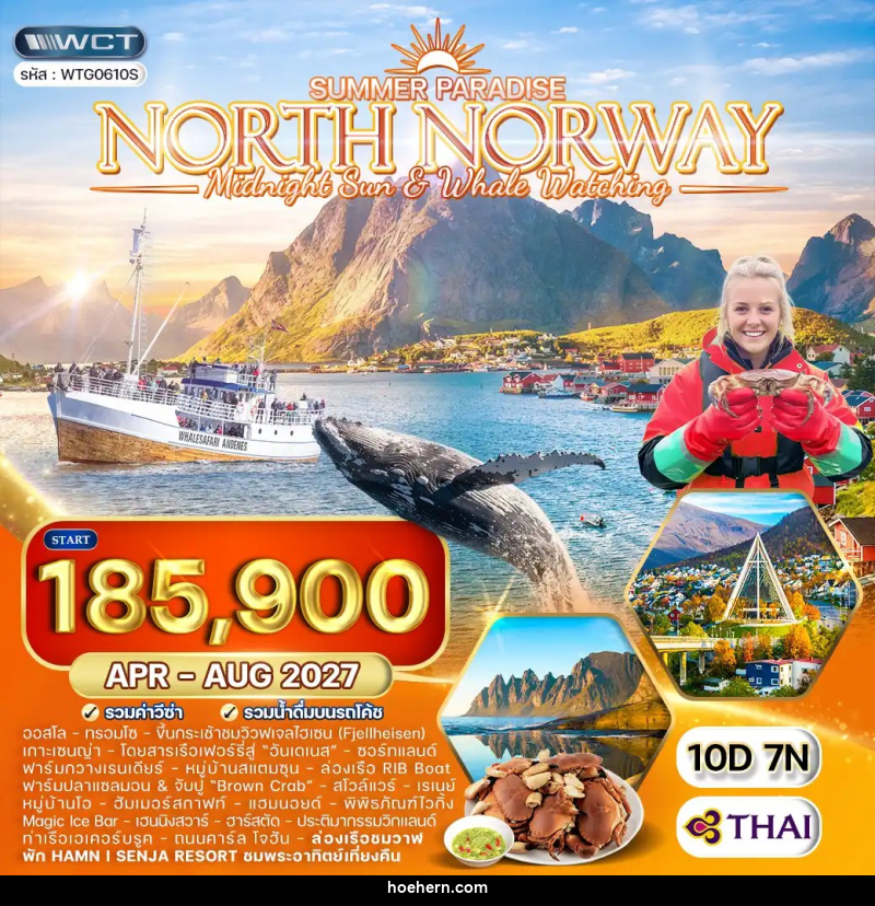 ทัวร์นอร์เวย์เหนือ พระอาทิตย์เที่ยงคืน - ล่องเรือดูวาฬ - เหาะเหินเดินอากาศ