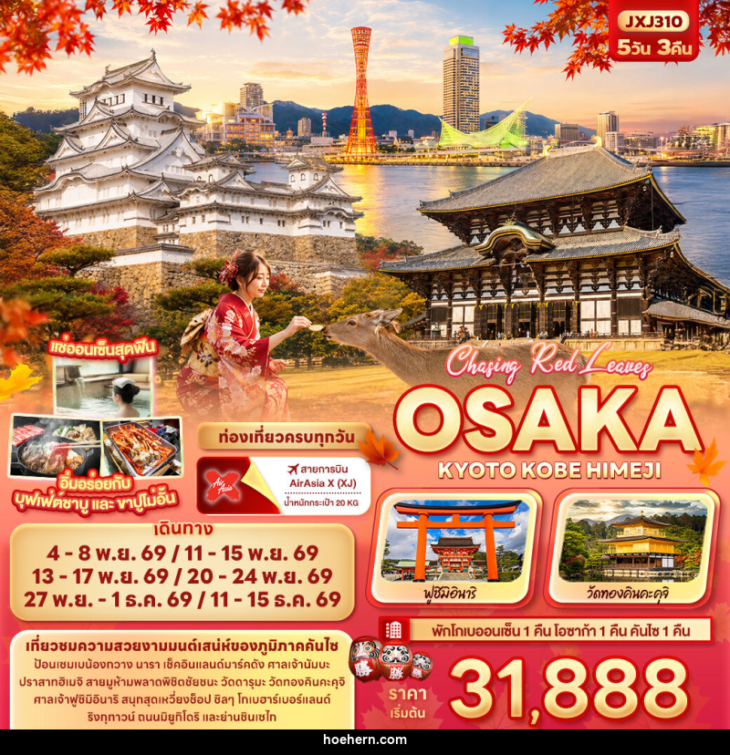 ทัวร์ญี่ปุ่น Chasing Red Leaves OSAKA  KYOTO KOBE HIMEJI - เหาะเหินเดินอากาศ