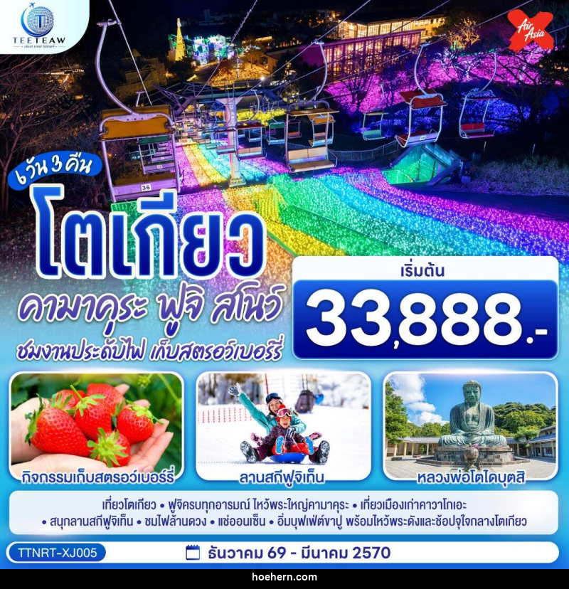 ทัวร์ญี่ปุ่น โตเกียว คามาคุระ ฟูจิสโน ชมงานประดับไฟ เก็บสตรอว์เบอร์รี - เหาะเหินเดินอากาศ
