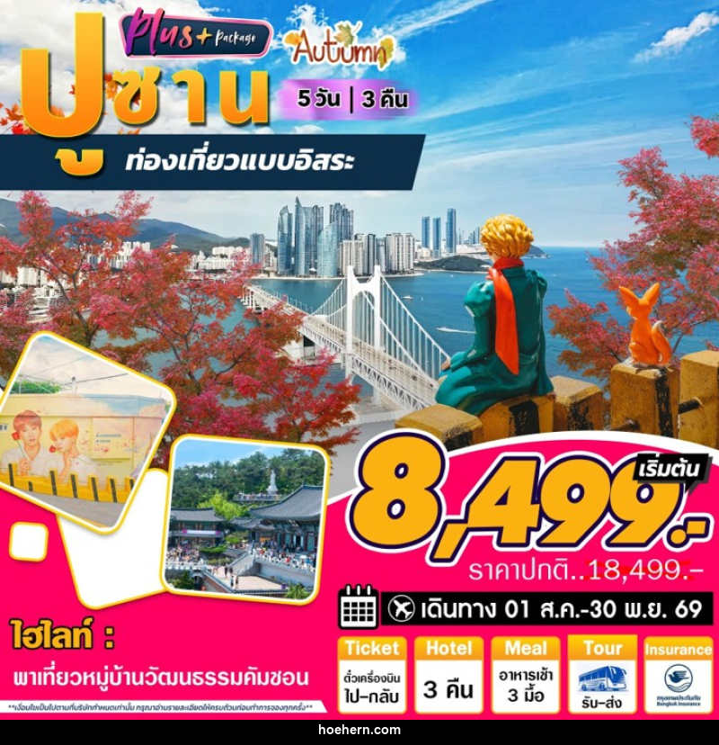 ทัวร์เกาหลี ปูซาน Plus Autumn ท่องเที่ยวแบบอิสระ - เหาะเหินเดินอากาศ ทัวร์เกาหลี ปูซาน Plus Autumn ท่องเที่ยวแบบอิสระ - เหาะเหินเดินอากาศ