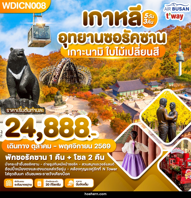 ทัวร์เกาหลี อุทยานซอรัคซาน เกาะนามิ ใบ้ไม้เปลี่ยนสี - เหาะเหินเดินอากาศ ทัวร์เกาหลี อุทยานซอรัคซาน เกาะนามิ ใบ้ไม้เปลี่ยนสี - เหาะเหินเดินอากาศ