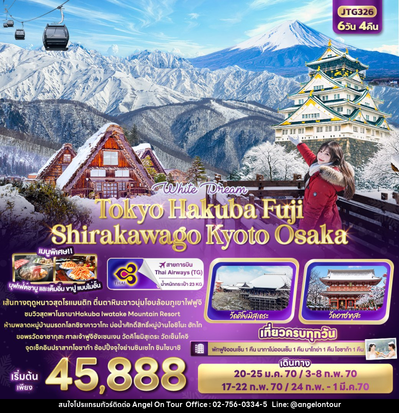ทัวร์ญี่ปุ่น White Dream Tokyo Hakuba Fuji  Shirakawago Kyoto Osaka - บริษัท แองเจิลออนทัวร์ จำกัด