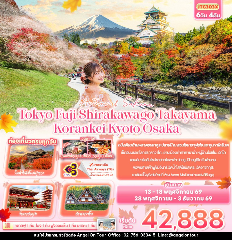 ทัวร์ญี่ปุ่น Autumn & Sakura Tokyo Fuji Shirakawago Takayama Korankei Kyoto Osaka - บริษัท แองเจิลออนทัวร์ จำกัด