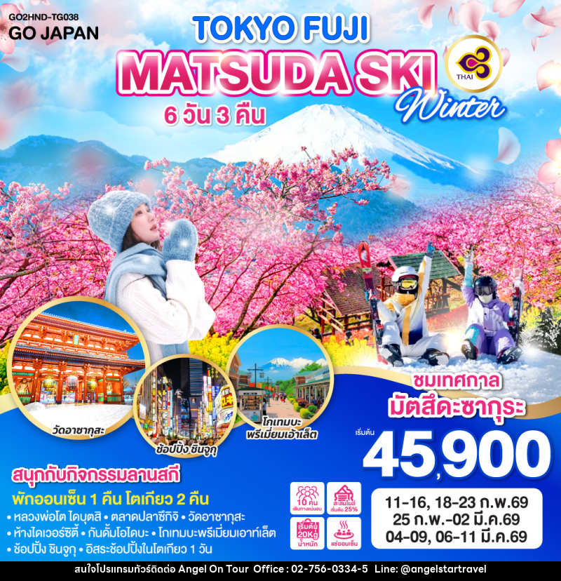 ทัวร์ญี่ปุ่น TOKYO FUJI MATSUDA SAKURA SKI WINTER - บริษัท แองเจิลออนทัวร์ จำกัด