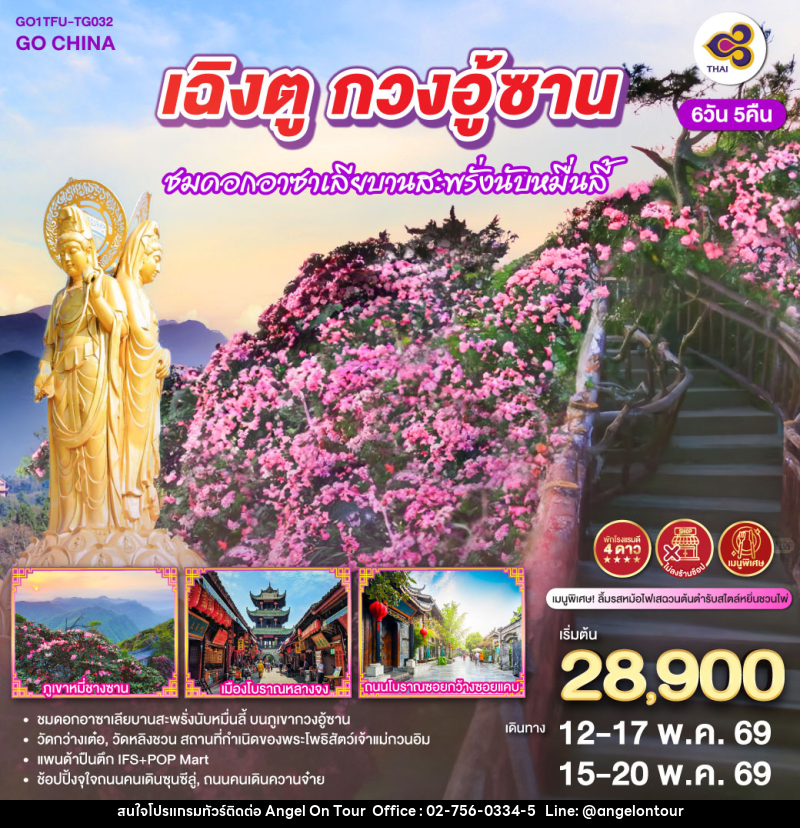 ทัวร์จีน เฉิงตู กวงอู้ซาน ชมดอกอาซาเลียบานสะพรั่งนับหมื่นลี้ - บริษัท แองเจิลออนทัวร์ จำกัด