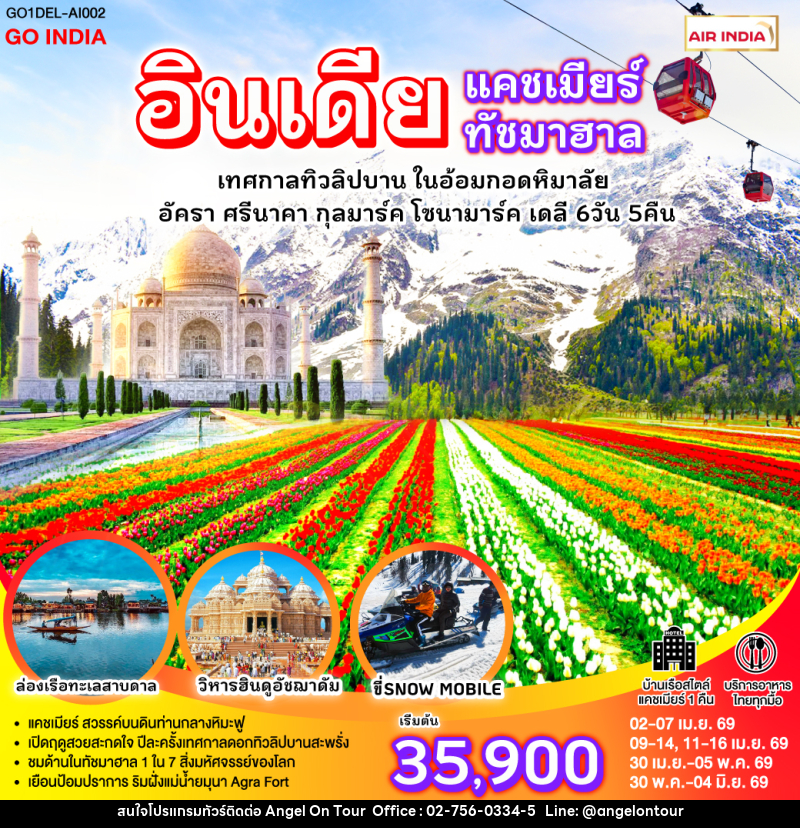 ทัวร์อินเดีย แคชเมียร์ ทัชมาฮาล เทศกาลทิวลิปบาน กลางอ้อมกอดหิมาลัย - บริษัท แองเจิลออนทัวร์ จำกัด