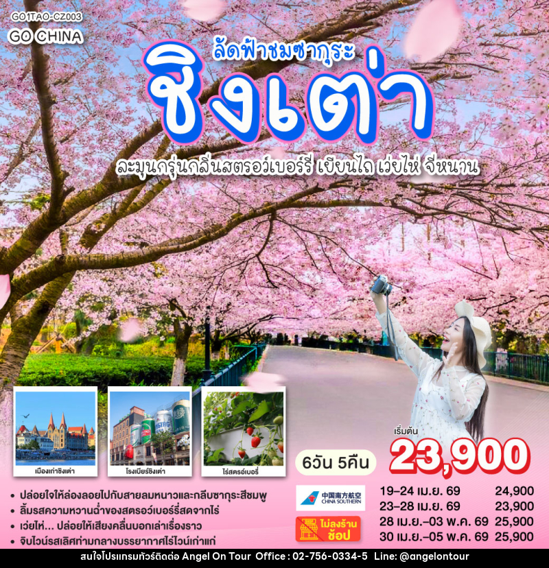 ทัวร์จีน  ชิงเต่า ลัดฟ้าชมซากุระ ละมุนกรุ่นกลิ่นสตรอว์เบอร์รี่  เยียนไถ เว่ยไห่ จี่หนาน - บริษัท แองเจิลออนทัวร์ จำกัด