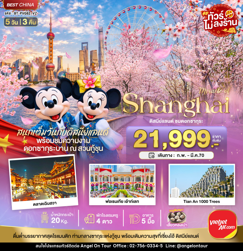 ทัวร์จีน มหัศจรรย์ เซี่ยงไฮ้ ดิสนีย์แลนด์ ชมดอกซากุระบาน - บริษัท แองเจิลออนทัวร์ จำกัด