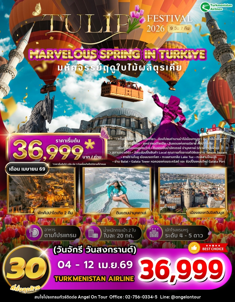 ทัวร์ตุรกี TULIP FESTIVAL 2026 MARVELOUS SPRING IN TURKIYE มหัศจรรย์ฤดูใบไม้ผลิตุรเคีย - บริษัท แองเจิลออนทัวร์ จำกัด