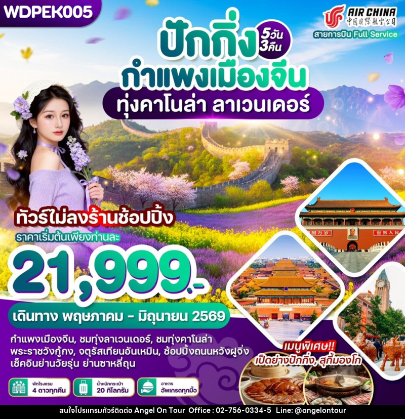 ทัวร์จีน ปักกิ่ง กำแพงเมืองจีน ทุ่งคาโนล่า ลาเวนเดอร์ - บริษัท แองเจิลออนทัวร์ จำกัด