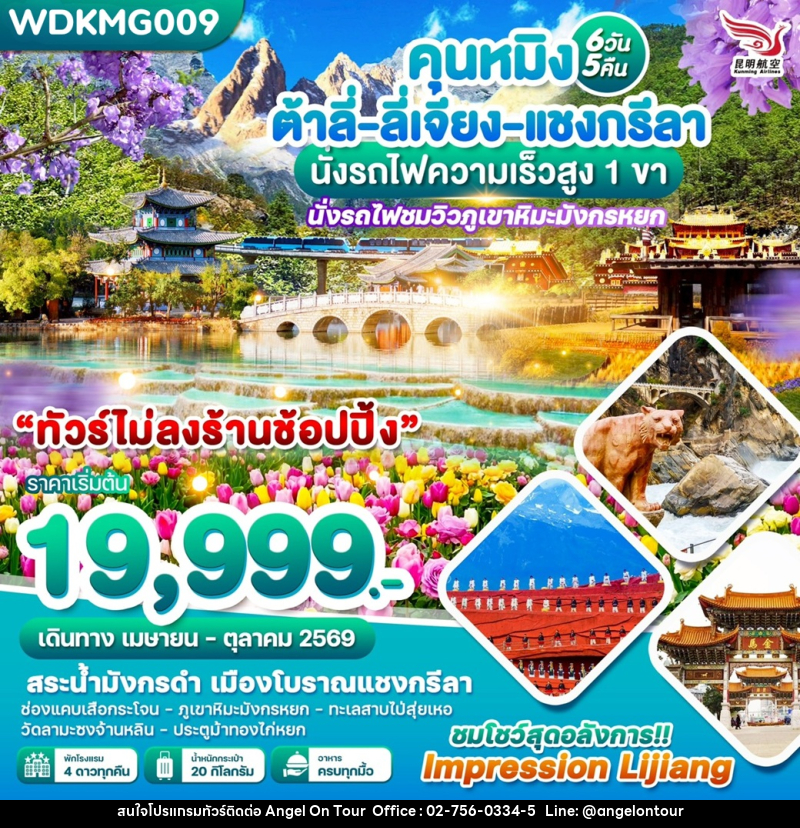 ทัวร์จีน คุนหมิง ต้าลี่ ลี่เจียง แชงกรีล่า นั่งรถไฟความเร็วสูง 1 ขา นั่งรถไฟชมวิวภูเขาหิมะมังกรหยก - บริษัท แองเจิลออนทัวร์ จำกัด