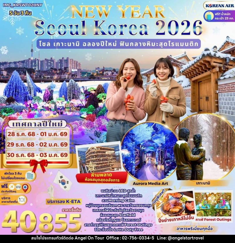 ทัวร์เกาหลี HAPPY NEW YEAR Seoul 2026 โซล เกาะนามิ ฉลองปีใหม่ ฟินกลางหิมะสุดโรแมนติก - บริษัท แองเจิลออนทัวร์ จำกัด