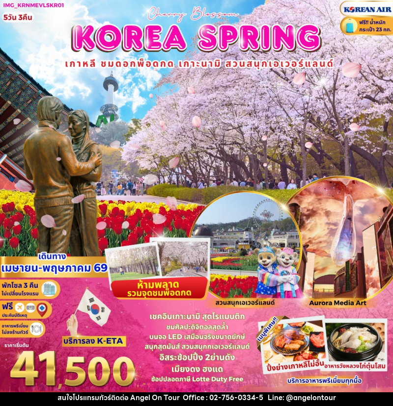 ทัวร์เกาหลี KOREA SPRING เกาหลี ชมดอกพ็อดกด เกาะนามิ สวนสนุกเอเวอร์แลนด์ - บริษัท แองเจิลออนทัวร์ จำกัด