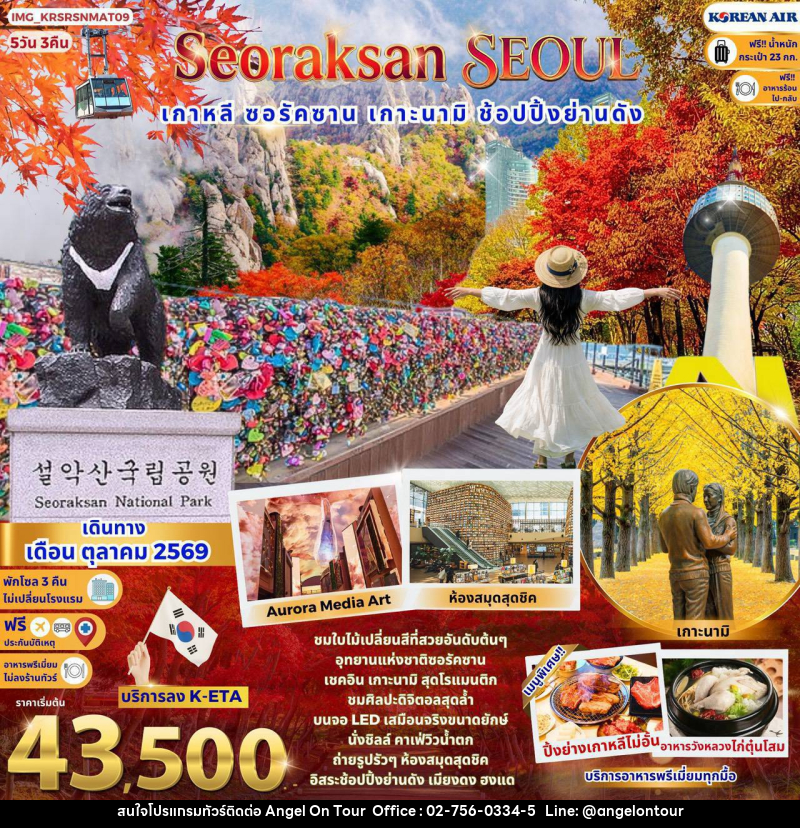 ทัวร์เกาหลี Seoraksan Seoul เกาหลี ชมใบไม้เปลี่ยนสี ซอรัคซาน เกาะนามิสุดโรแมนติก - บริษัท แองเจิลออนทัวร์ จำกัด