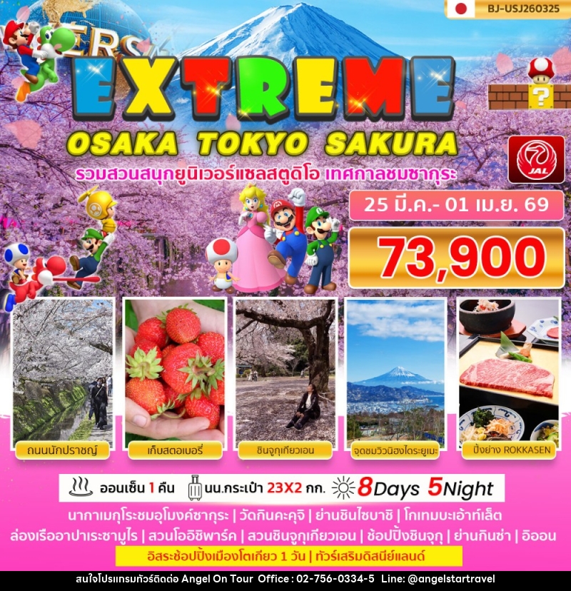 ทัวร์ญี่ปุ่น EXTREME OSAKA TOKYO SAKURA รวมสวนสนุกยูนิเวอร์แซลสตุดิโอ เทศกาลชมซากุระ - บริษัท แองเจิลออนทัวร์ จำกัด