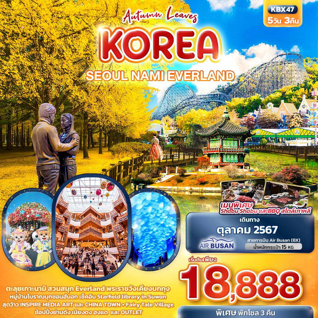 ทัวร์เกาหลี Autumn Leaves SEOUL NAMI EVERLAND  - Sunsmile Booking and Travel Service