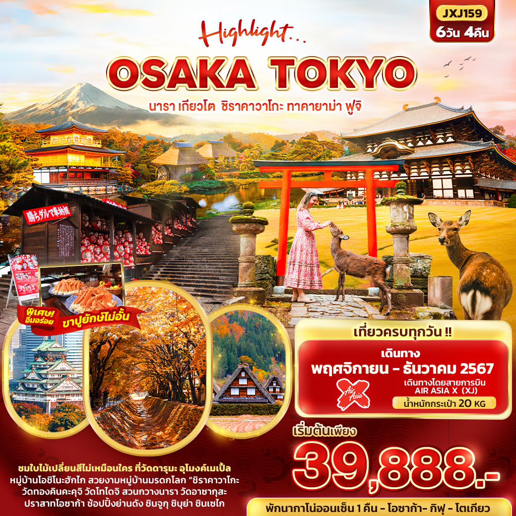 ทัวร์ญี่ปุ่น Highlight...OSAKA TOKYO  นารา เกียวโต  ชิราคาวาโกะ ทาคายาม่า ฟูจิ  - DESIGN HOLIDAYS