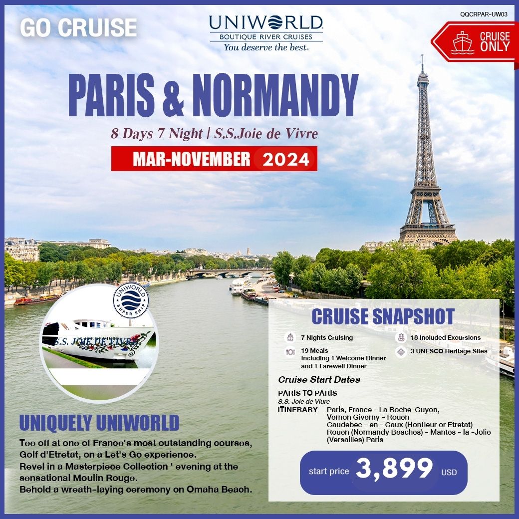 แพ็คเกจล่องเรือสำราญ S.SJOIE DE VIVRE PARIS & NORMANDY  - Sunsmile Booking and Travel Service