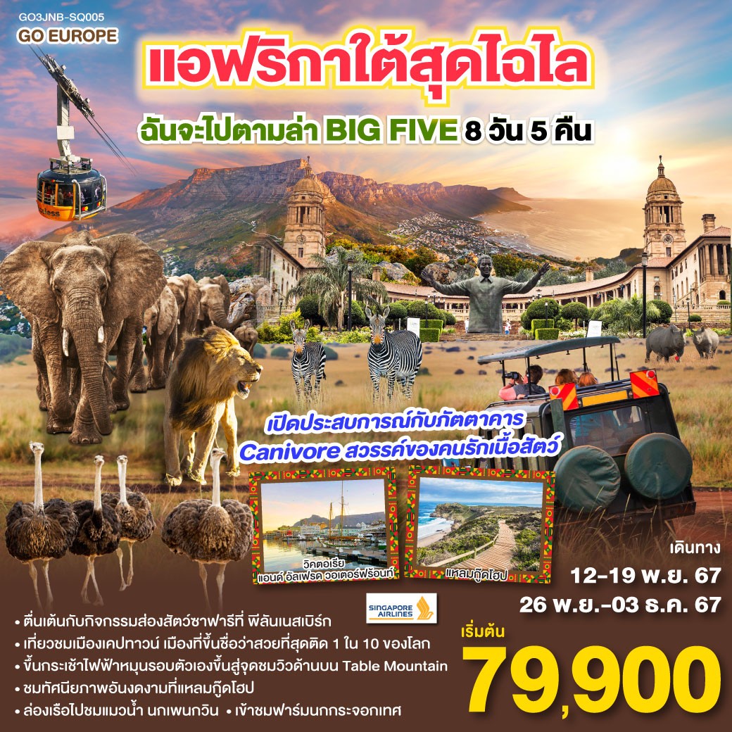 ทัวร์แอฟริกาใต้ สุดไฉไล ฉันจะไปตามล่า BIG FIVE  - D.D.Tour