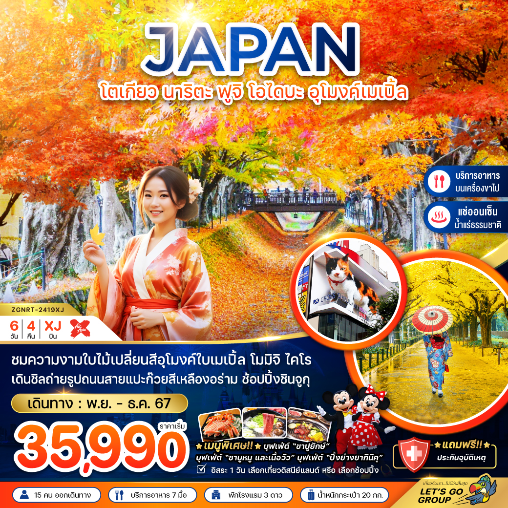 ทัวร์ญี่ปุ่น JAPAN โตเกียว นาริตะ ฟูจิ โอไดบะ อุโมงค์เมเปิ้ล -  ประสานเวิลด์ทัวร์