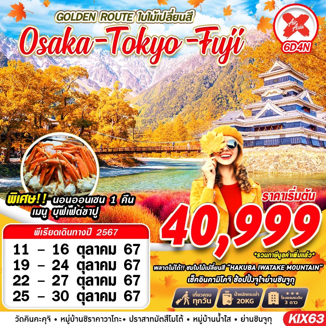 ทัวร์ญี่ปุ่น GOLDEN ROUTE ใบไม้เปลี่ยนสี Osaka Tokyo Fuji - Punyim tour