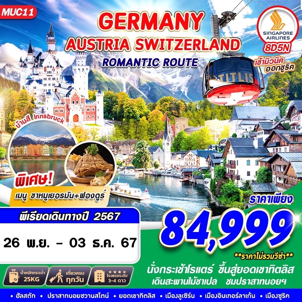 ทัวร์ยุโรป GERMANY AUSTRIA SWITZERLAND ROMANTIC ROUTE 8 - DESIGN HOLIDAYS