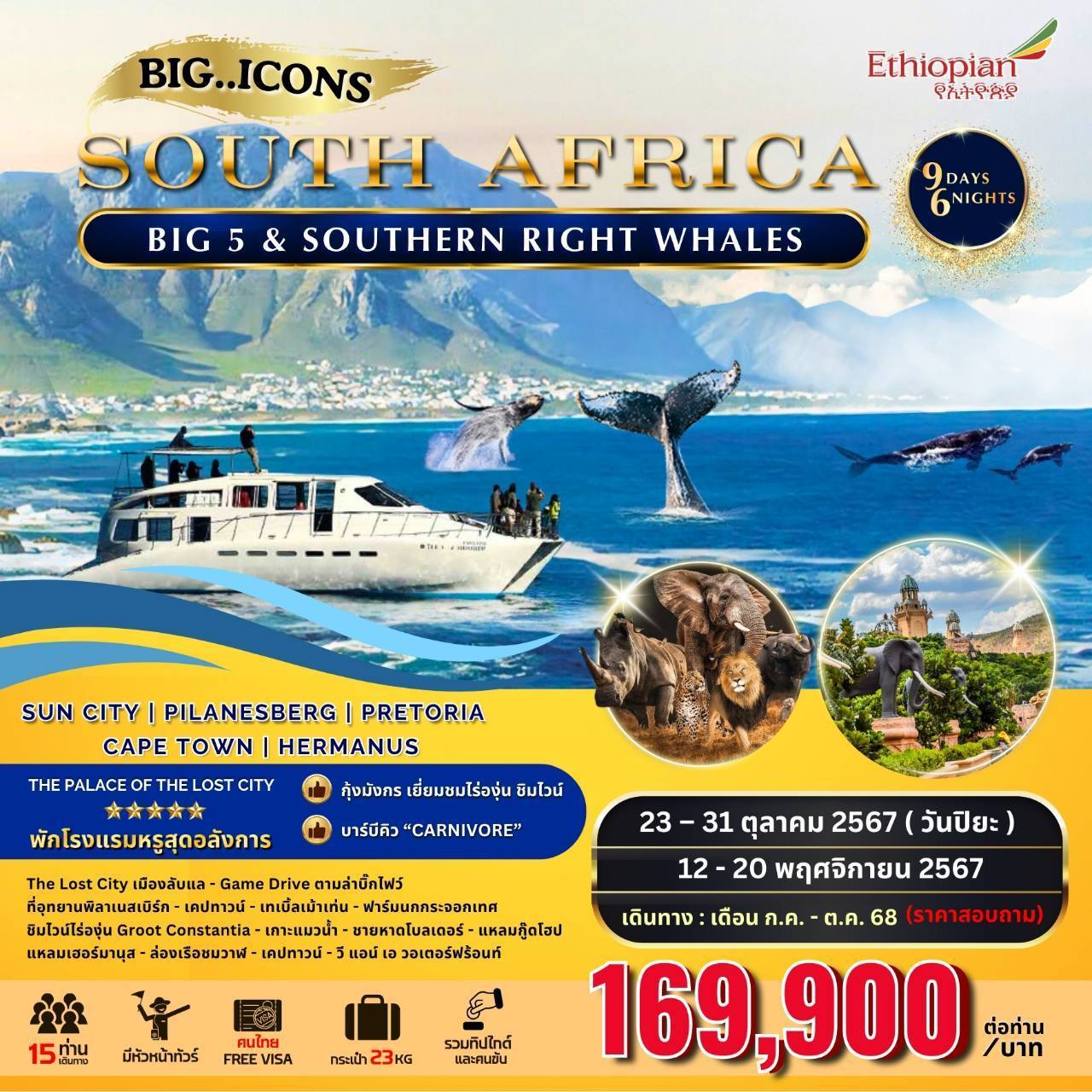 ทัวร์แอฟริกาใต้ SOUTH AFRICA BIG 5 & SOUTHERN RIGHT WHALES - DESIGN HOLIDAYS