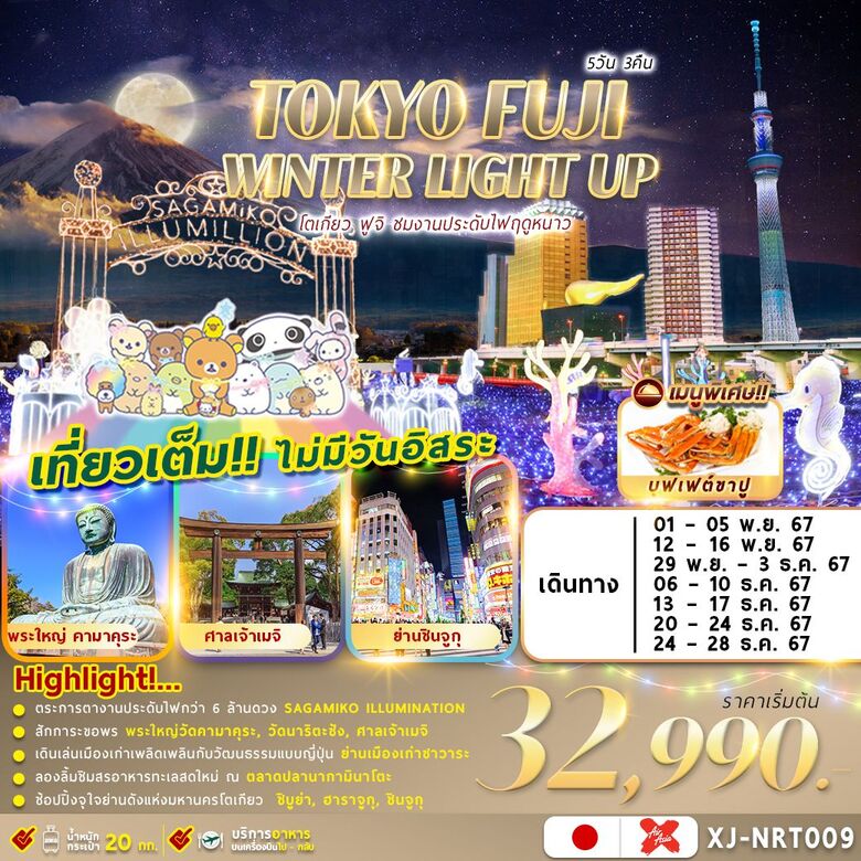 ทัวร์ญี่ปุ่น TOKYO FUJI WINTER 5D3N ชมงานประดับไฟฤดูหนาว -  ประสานเวิลด์ทัวร์